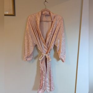Vintage 80s Victoria's Secret Gold Label Robe Pink Satin Jacquard